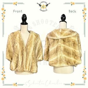 Eliza J Taupe Soft Faux Fur Short Sleeve Capelet/Shrug Womens Size XL Lined